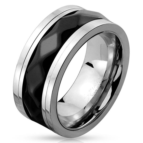 Black Diamond - Two Toned Stainless Steel Spinner Ring