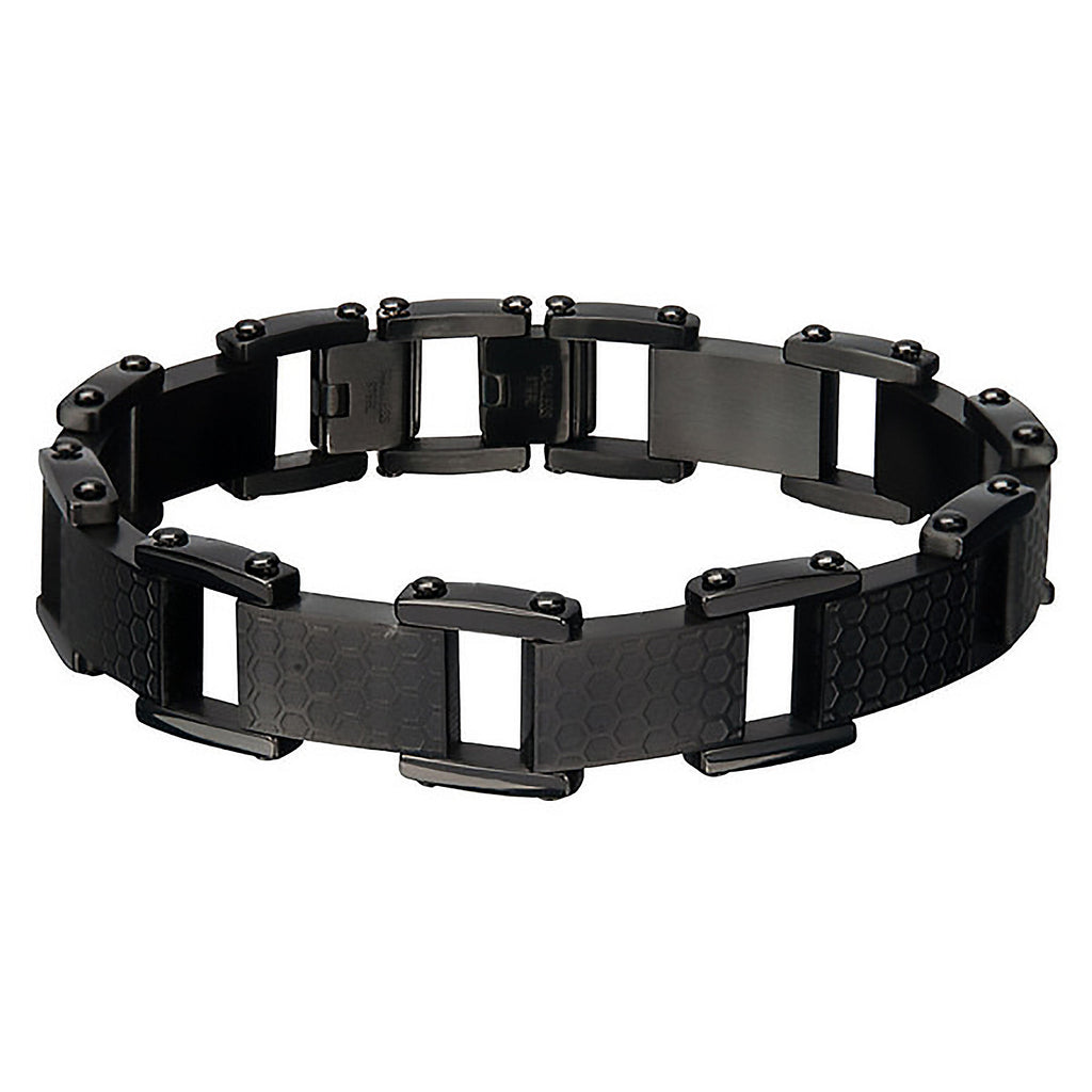 Black Grille Bracelet - Stainless Steel Onyx Brushed Bracelet