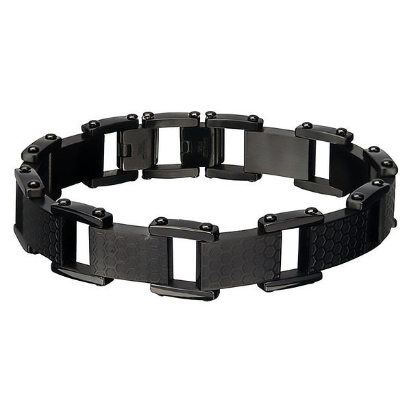 Black Grille Bracelet - Stainless Steel Onyx Brushed Bracelet