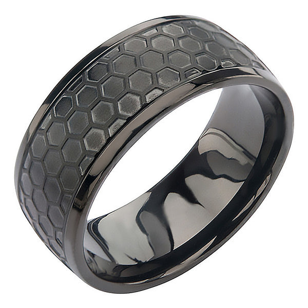 Black Grille Ring - Stainless Steel Onyx Brushed 3/8" Band