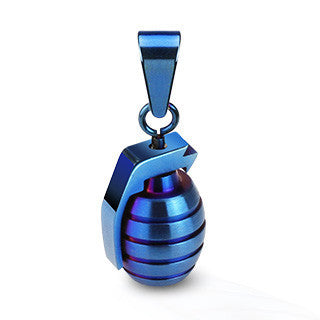 Blue Grenade - Warrior's Strength Rich Blue Stainless Steel Pendant