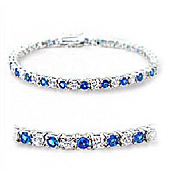 Sapphire Sugar - Diamond white and sapphire blue multiple cubic zirconia silver stainless steel tennis bracelet