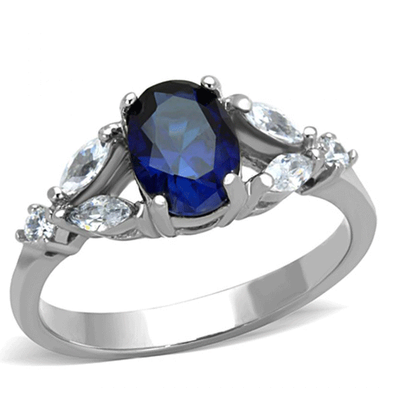 Blue Romance - Blue oval solitaire marquise cut embellished cubic zirconia stainless steel ring