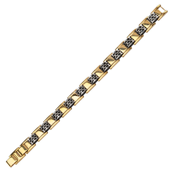 Rally Gold Bracelet - Stainless Steel 12mm Bracelet with a Polished Grille