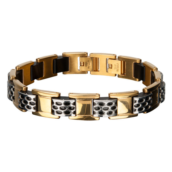 Rally Gold Bracelet - Stainless Steel 12mm Bracelet with a Polished Grille