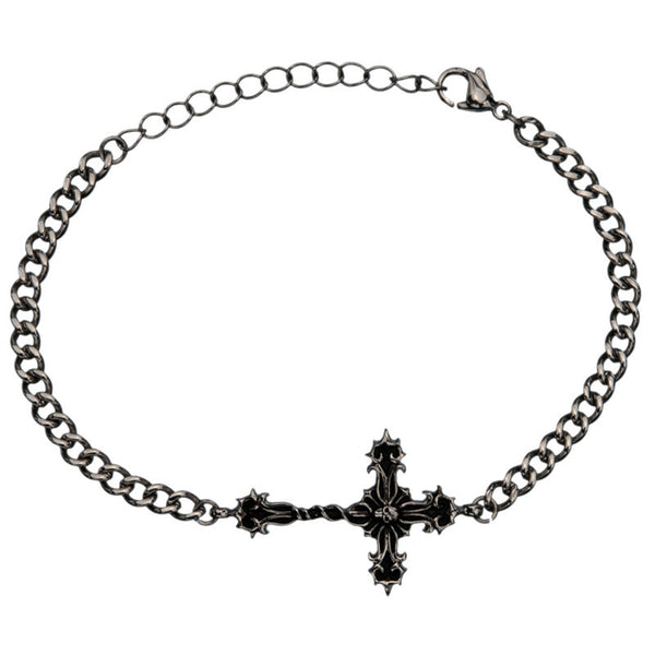 Nocturne Gothic Cross - Gothic Cross Design Black Stainless Steel Chain Bracelet