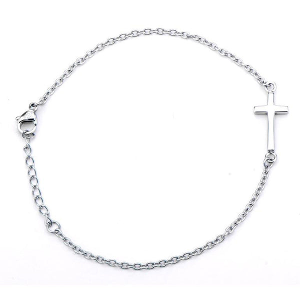 Divine Shine – Silver stainless steel multiple cubic zirconia studded cross charm bracelet