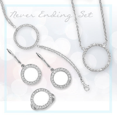 Never Ending Set - Rhodium Plated Sterling Silver Set of Necklace and Earrings with Cubic Zirconias E-10025-N-10020