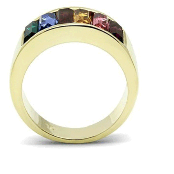 Chroma - Gold Plated Stainless Steel Ring With Rainbow Hue Stones