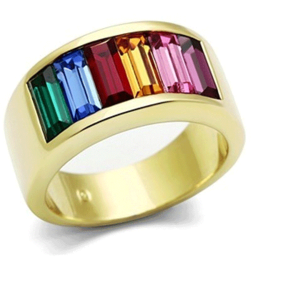 Chroma - Gold Plated Stainless Steel Ring With Rainbow Hue Stones