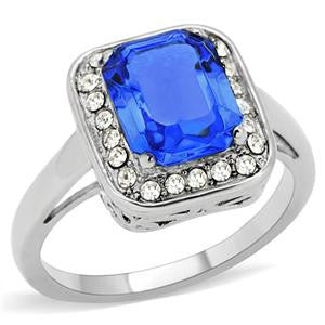 Sapphire Fire - Pretty Stylish Sapphire and Clear Cubic Zirconias Comfort Fit Stainless Steel Ring