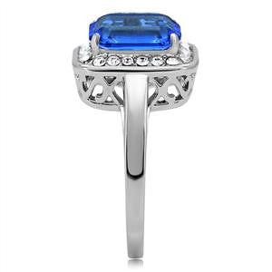 Sapphire Fire - Pretty Stylish Sapphire and Clear Cubic Zirconias Comfort Fit Stainless Steel Ring