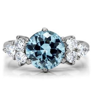 Nordic Ice Princess - Sparkling Beauty Stainless Steel Comfort-Fit Ring with Aquamarine and Trio Of Clear Cubic Zirconias