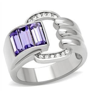 Simply Sublime - Modern Design Features Three Cascading Blocks Of Pale Amethyst and Offset Cubic Zirconias Stainless Steel Comfort-Fit Ring