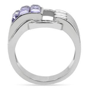 Simply Sublime - Modern Design Features Three Cascading Blocks Of Pale Amethyst and Offset Cubic Zirconias Stainless Steel Comfort-Fit Ring