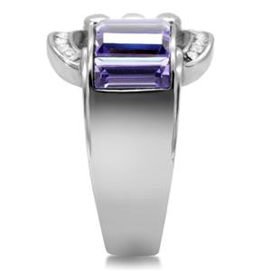 Simply Sublime - Modern Design Features Three Cascading Blocks Of Pale Amethyst and Offset Cubic Zirconias Stainless Steel Comfort-Fit Ring