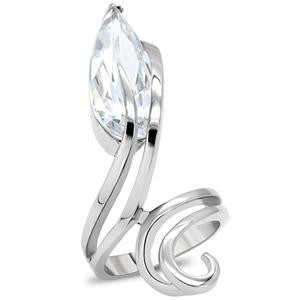 Silver Tulip– Marquise cut cubic zirconia set in swirled tulip design stainless steel ring