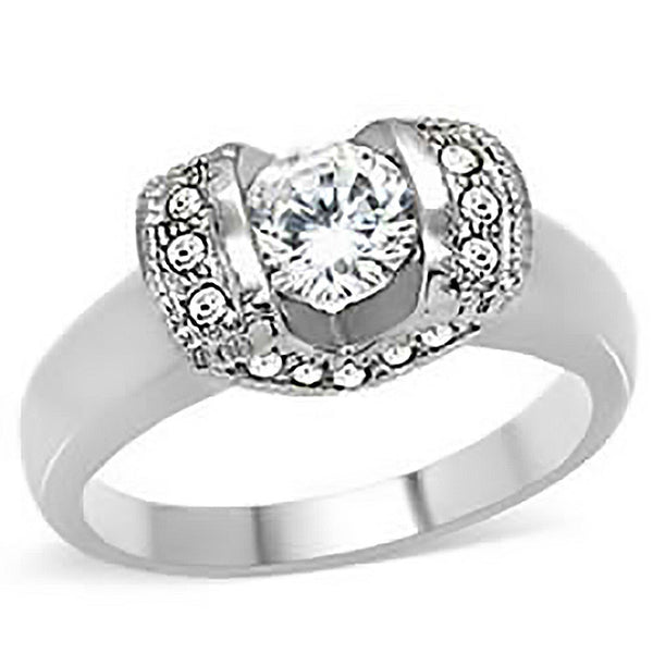 Artiste - Lovely Design Stainless Steel Engagement Ring with Round and Pave Set Cubic Zirconia stones