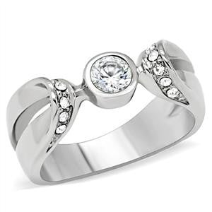 Modern Love – Round-Cut Center Solitaireopen-Work Engagement Ring in Stainless Steel