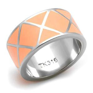 Just Peachy – Peach Enamel Criss-Cross Pattern Cocktail Ring in Stainless Steel