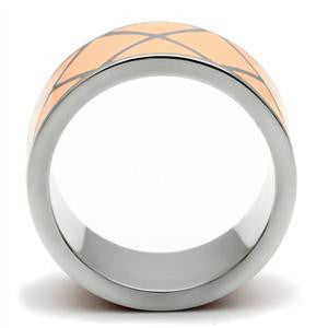 Just Peachy – Peach Enamel Criss-Cross Pattern Cocktail Ring in Stainless Steel