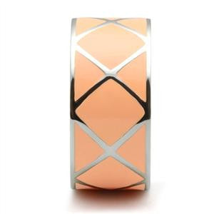 Just Peachy – Peach Enamel Criss-Cross Pattern Cocktail Ring in Stainless Steel