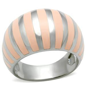 What A Peach – Artistic Polished Stainless Steel Peach Enamel Stripe Cocktail Ring