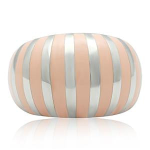 What A Peach – Artistic Polished Stainless Steel Peach Enamel Stripe Cocktail Ring