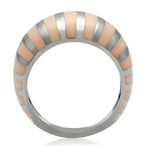 What A Peach – Artistic Polished Stainless Steel Peach Enamel Stripe Cocktail Ring