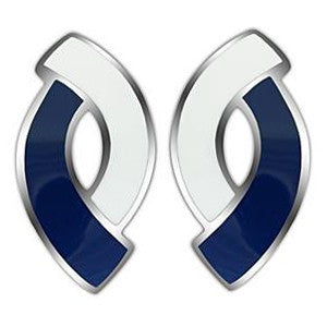 City Girl - Navy and White Enamel Overplayed Stainless Steel Dashing Style Earrings