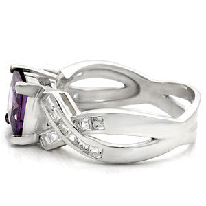 Prima Donna - Modern Design Amethyst Cubic Zirconia Sterling Silver Enegegement Ring with Multiple CZs