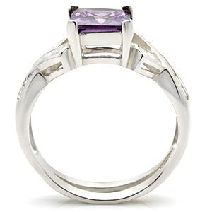 Prima Donna - Modern Design Amethyst Cubic Zirconia Sterling Silver Enegegement Ring with Multiple CZs