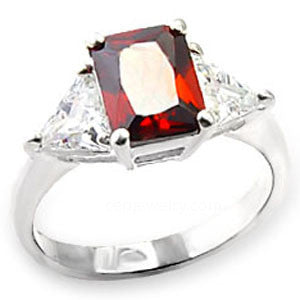 Passion Potion - Sizzling Garnet and Clear Cubic Zirconia's Sterling Silver Comfort-Fit Engagement Ring