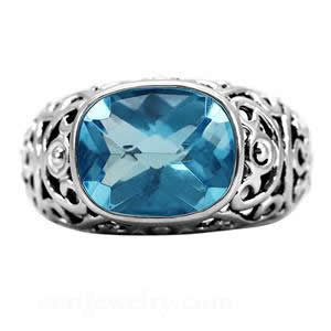 Principessa – Raised Cushion-cut Aquamarine Cubic Zirconia Cocktail Ring in Stainless Steel