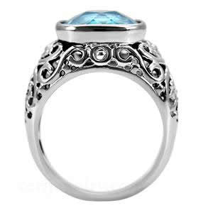 Principessa – Raised Cushion-cut Aquamarine Cubic Zirconia Cocktail Ring in Stainless Steel