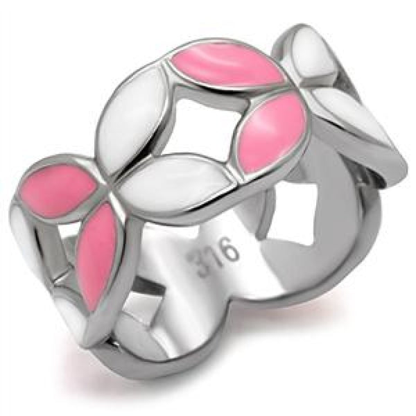 Cotton Candy – Pink and white enamel petal butterfly stainless steel ring