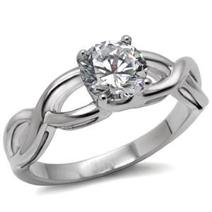 Keeper – White Round-Cut Cubic Zirconia Criss-Cross Style Engagement Ring in Stainless Steel