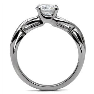 Keeper – White Round-Cut Cubic Zirconia Criss-Cross Style Engagement Ring in Stainless Steel