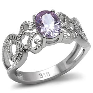 Serendipity - Wonderfully Crafted Light Amethyst Oval-Cut Cubic Zirconia Stainless Steel Engagement Ring