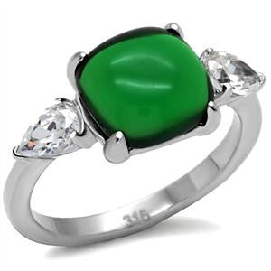 Lush Jade–Pear shaped baguettes and oval jade cubic zirconia ring in stainless steel