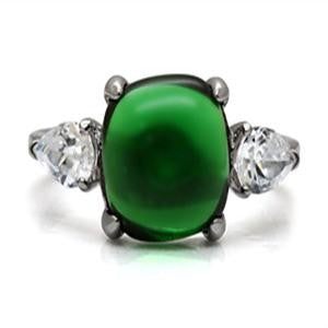 Lush Jade–Pear shaped baguettes and oval jade cubic zirconia ring in stainless steel