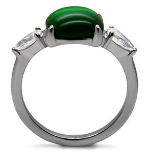 Lush Jade–Pear shaped baguettes and oval jade cubic zirconia ring in stainless steel