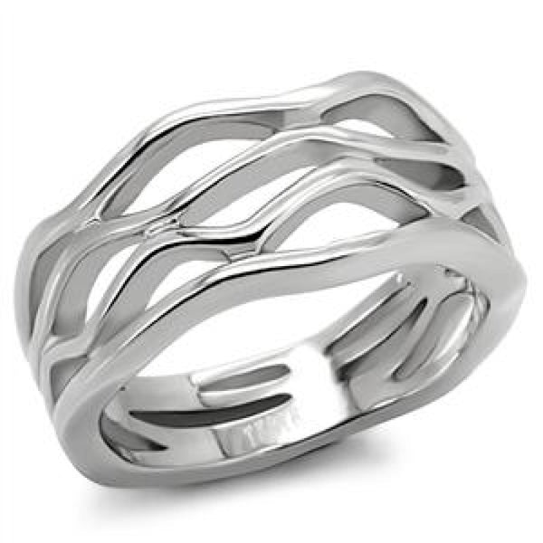 Wave Baby - Multi-layered stacked look wave design silver stainless steel ring