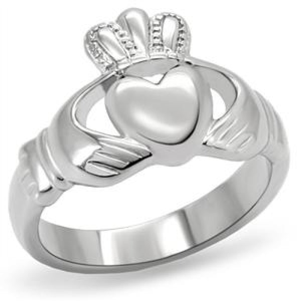 Steel Claddagh – Silver stainless steel traditional Irish ring design