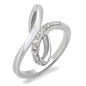 Forever & Always – Elegant Soft Polish Looping Stainless Steel White Austrian Crystals Infinity Knot Ring