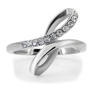 Forever & Always – Elegant Soft Polish Looping Stainless Steel White Austrian Crystals Infinity Knot Ring