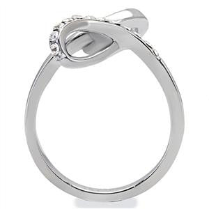 Forever & Always – Elegant Soft Polish Looping Stainless Steel White Austrian Crystals Infinity Knot Ring