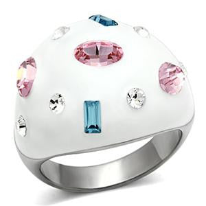 Flirt – Stainless Steel White Multi-Color Crystals Cocktail Ring