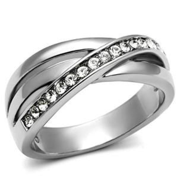 Promises – Triple overlapping band multiple top grade crystals silver stainless steel ring