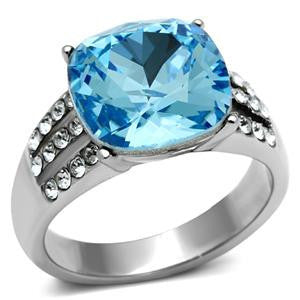 Waterfall - Striking Contemporary Design Cushion Cut Aquamarine Solitaire Crystal ring